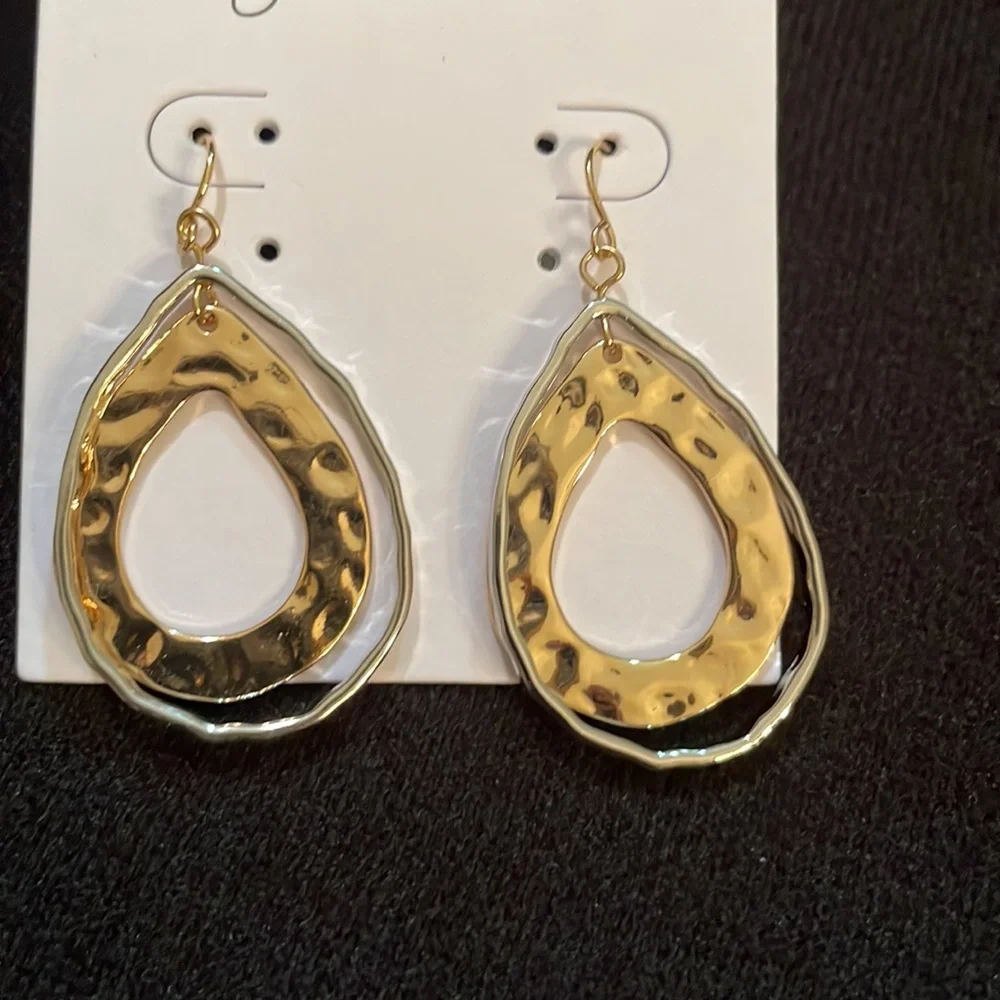 Silver/Gold Teardrop Earrings - Picture 2 of 4